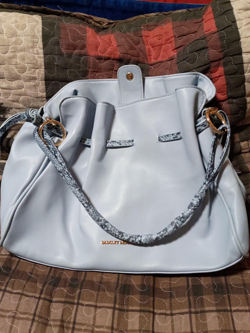 Light Blue Drawstring Shoulder Bag - Picture 1 of 7